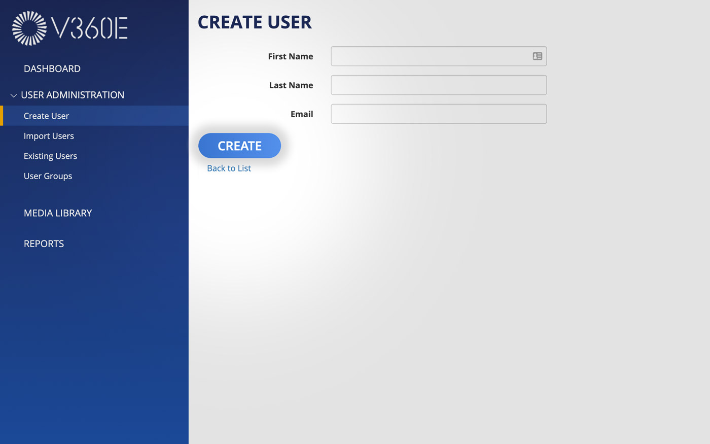 This image shows how to create end-users in V360E. 